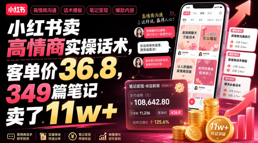 小红书卖高情商实操话术，客单价36.8，349篇笔记卖了11w+！瀚萌资源网-网赚网-网赚项目网-虚拟资源网-国学资源网-易学资源网-本站有全网最新网赚项目-易学课程资源-中医课程资源的在线下载网站！瀚萌资源网