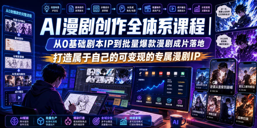AI漫剧创作全体系课程｜从0基础剧本IP到批量爆款漫剧成片落地，打造属于自己的可变现的专属漫剧IP瀚萌资源网-网赚网-网赚项目网-虚拟资源网-国学资源网-易学资源网-本站有全网最新网赚项目-易学课程资源-中医课程资源的在线下载网站！瀚萌资源网