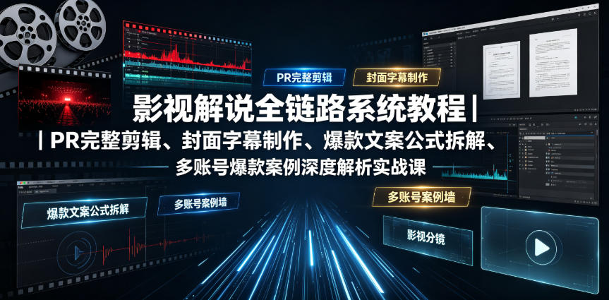 影视解说全链路系统教程｜PR完整剪辑、封面字幕制作、爆款文案公式拆解、多账号爆款案例深度解析实战课瀚萌资源网-网赚网-网赚项目网-虚拟资源网-国学资源网-易学资源网-本站有全网最新网赚项目-易学课程资源-中医课程资源的在线下载网站！瀚萌资源网