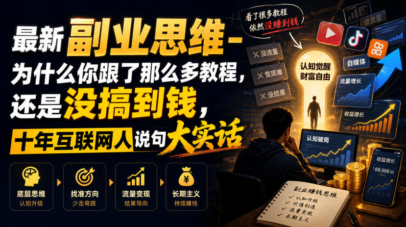 最新副业思维-为什么你跟了那么多教程，还是没搞到钱，十年互联网人说句大实话【揭秘】瀚萌资源网-网赚网-网赚项目网-虚拟资源网-国学资源网-易学资源网-本站有全网最新网赚项目-易学课程资源-中医课程资源的在线下载网站！瀚萌资源网