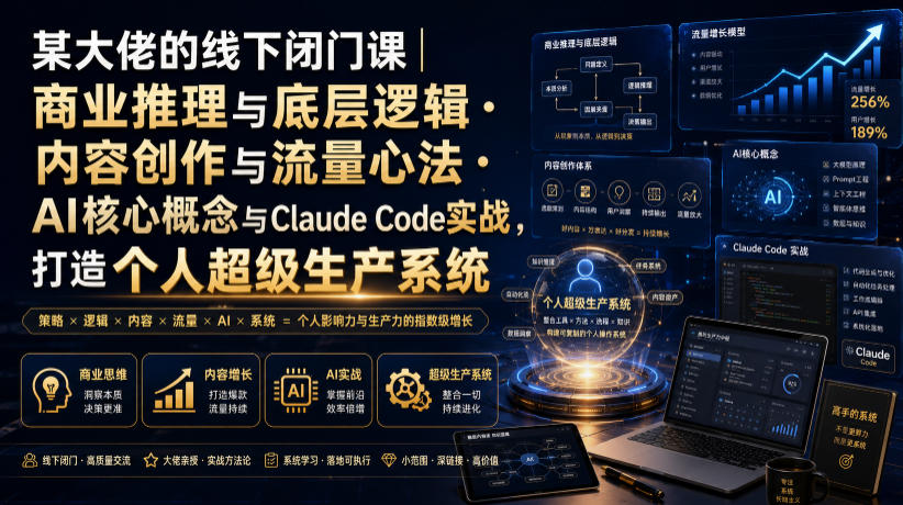 某大佬的线下闭门课｜商业推理与底层逻辑・内容创作与流量心法・AI核心概念与Claude Code实战，打造个人超级生产系统【录音+图片】瀚萌资源网-网赚网-网赚项目网-虚拟资源网-国学资源网-易学资源网-本站有全网最新网赚项目-易学课程资源-中医课程资源的在线下载网站！瀚萌资源网