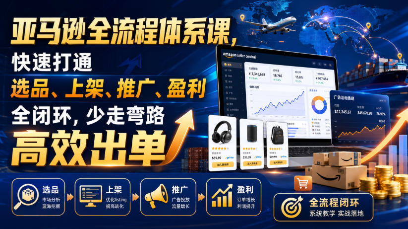 亚马逊全流程体系课，快速打通选品、上架、推广、盈利全闭环，少走弯路高效出单瀚萌资源网-网赚网-网赚项目网-虚拟资源网-国学资源网-易学资源网-本站有全网最新网赚项目-易学课程资源-中医课程资源的在线下载网站！瀚萌资源网