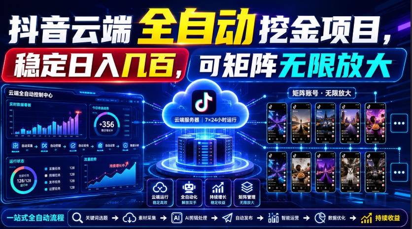 Dy云端全自动挖金项目，稳定日入几百，可矩阵无限放大！瀚萌资源网-网赚网-网赚项目网-虚拟资源网-国学资源网-易学资源网-本站有全网最新网赚项目-易学课程资源-中医课程资源的在线下载网站！瀚萌资源网