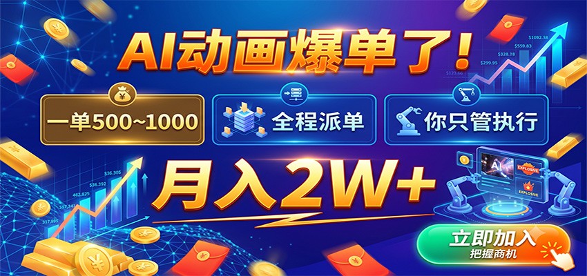 AI动画爆单了！一单500~1000，全程派单，你只管执行，月入2W+瀚萌资源网-网赚网-网赚项目网-虚拟资源网-国学资源网-易学资源网-本站有全网最新网赚项目-易学课程资源-中医课程资源的在线下载网站！瀚萌资源网
