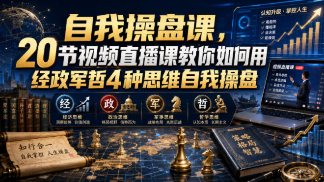 自我操盘课，20节视频直播课教你如何用经政军哲4种思维自我操盘瀚萌资源网-网赚网-网赚项目网-虚拟资源网-国学资源网-易学资源网-本站有全网最新网赚项目-易学课程资源-中医课程资源的在线下载网站！瀚萌资源网