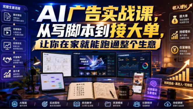 AI广告实战课，从写脚本到接大单，让你在家就能跑通整个生意【原创双语字幕】瀚萌资源网-网赚网-网赚项目网-虚拟资源网-国学资源网-易学资源网-本站有全网最新网赚项目-易学课程资源-中医课程资源的在线下载网站！瀚萌资源网