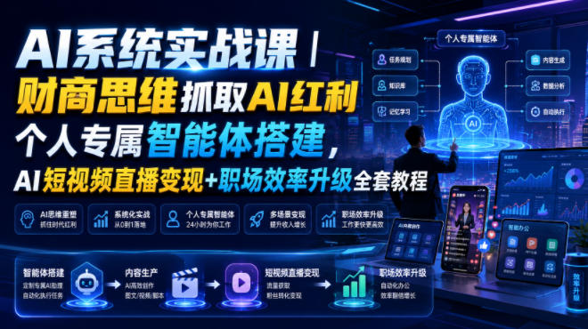 AI系统实战课｜财商思维抓取AI红利｜个人专属智能体搭建，AI短视频直播变现+职场效率升级全套教程瀚萌资源网-网赚网-网赚项目网-虚拟资源网-国学资源网-易学资源网-本站有全网最新网赚项目-易学课程资源-中医课程资源的在线下载网站！瀚萌资源网