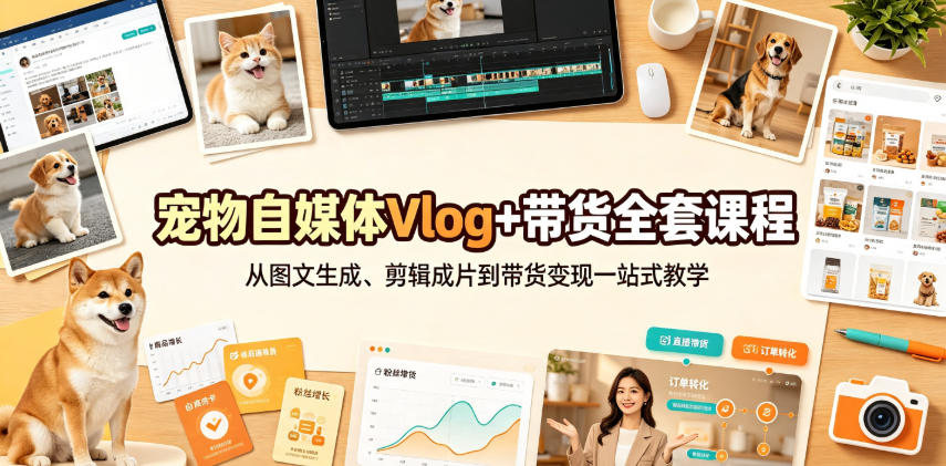 宠物自媒体Vlog+带货全套课程｜从图文生成、剪辑成片到带货变现一站式教学瀚萌资源网-网赚网-网赚项目网-虚拟资源网-国学资源网-易学资源网-本站有全网最新网赚项目-易学课程资源-中医课程资源的在线下载网站！瀚萌资源网