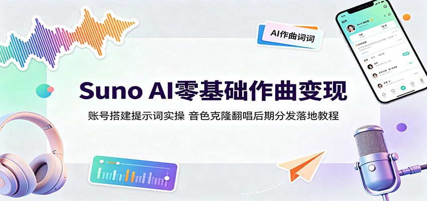 Suno AI零基础作曲变现：账号搭建提示词实操，音色克隆翻唱后期分发落地教程瀚萌资源网-网赚网-网赚项目网-虚拟资源网-国学资源网-易学资源网-本站有全网最新网赚项目-易学课程资源-中医课程资源的在线下载网站！瀚萌资源网