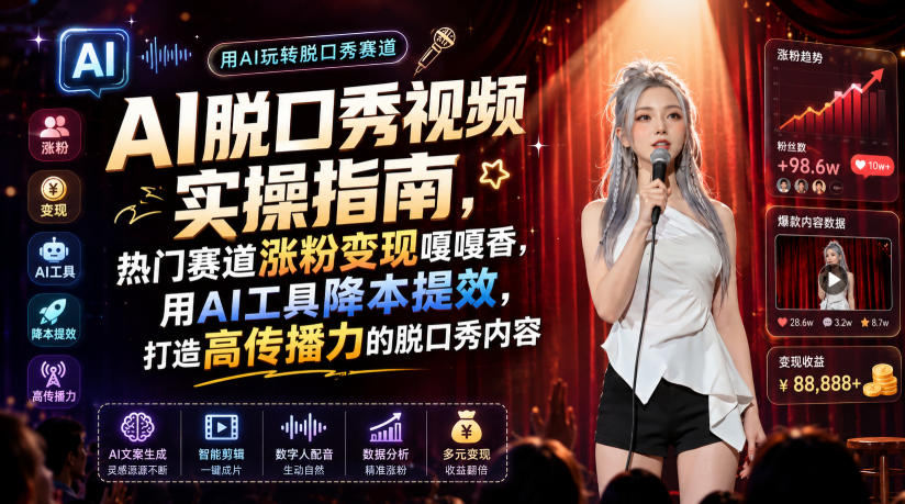 AI脱口秀视频实操指南，热门赛道涨粉变现嘎嘎香，用AI工具降本提效，打造高传播力的脱口秀内容瀚萌资源网-网赚网-网赚项目网-虚拟资源网-国学资源网-易学资源网-本站有全网最新网赚项目-易学课程资源-中医课程资源的在线下载网站！瀚萌资源网