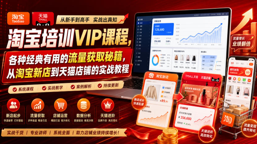 淘宝培训VIP课程，各种经典有用的流量获取秘籍，从淘宝新店到天猫店铺的实战教程（更新7月）瀚萌资源网-网赚网-网赚项目网-虚拟资源网-国学资源网-易学资源网-本站有全网最新网赚项目-易学课程资源-中医课程资源的在线下载网站！瀚萌资源网