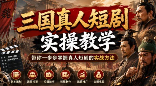 三国真人短剧实操教学，带你一步步掌握真人短剧的实战方法瀚萌资源网-网赚网-网赚项目网-虚拟资源网-国学资源网-易学资源网-本站有全网最新网赚项目-易学课程资源-中医课程资源的在线下载网站！瀚萌资源网