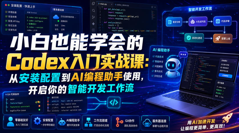 小白也能学会的Codex入门实战课：从安装配置到AI编程助手使用，开启你的智能开发工作流瀚萌资源网-网赚网-网赚项目网-虚拟资源网-国学资源网-易学资源网-本站有全网最新网赚项目-易学课程资源-中医课程资源的在线下载网站！瀚萌资源网