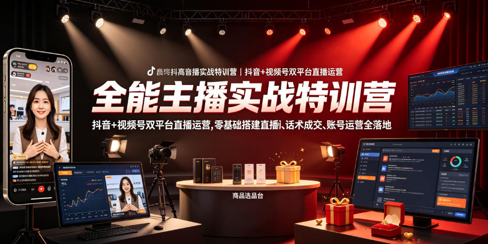 全能主播实战特训营｜抖音+视频号双平台直播运营，零基础搭建直播间、精准选品、话术成交、账号运营全落地瀚萌资源网-网赚网-网赚项目网-虚拟资源网-国学资源网-易学资源网-本站有全网最新网赚项目-易学课程资源-中医课程资源的在线下载网站！瀚萌资源网