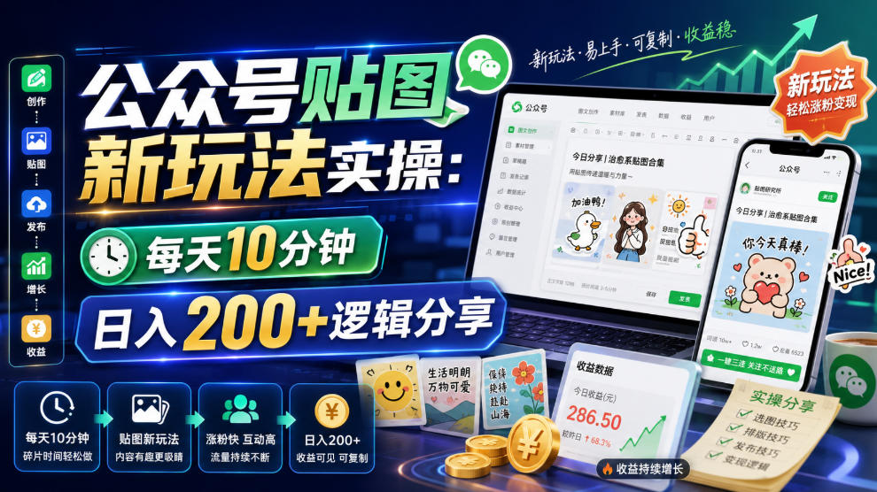 公众号贴图新玩法实操，每天10分钟，日入200+逻辑分享瀚萌资源网-网赚网-网赚项目网-虚拟资源网-国学资源网-易学资源网-本站有全网最新网赚项目-易学课程资源-中医课程资源的在线下载网站！瀚萌资源网