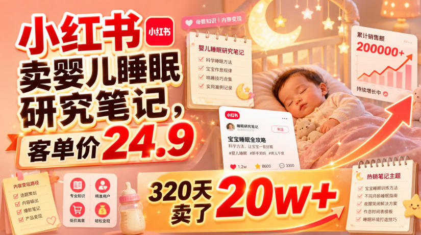 小红书卖婴儿睡眠研究笔记，客单价24.9，320天卖了20w+瀚萌资源网-网赚网-网赚项目网-虚拟资源网-国学资源网-易学资源网-本站有全网最新网赚项目-易学课程资源-中医课程资源的在线下载网站！瀚萌资源网