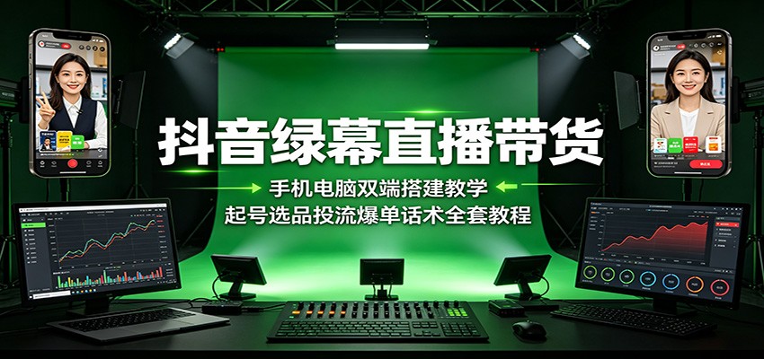 抖音绿幕直播带货：手机电脑双端搭建教学，起号选品投流爆单话术全套教程瀚萌资源网-网赚网-网赚项目网-虚拟资源网-国学资源网-易学资源网-本站有全网最新网赚项目-易学课程资源-中医课程资源的在线下载网站！瀚萌资源网