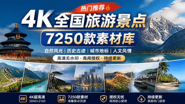 热门全国旅游风景素材！4K全国旅游景点素材库，7250款素材，旅行达人城市航拍风景风光高清短视频瀚萌资源网-网赚网-网赚项目网-虚拟资源网-国学资源网-易学资源网-本站有全网最新网赚项目-易学课程资源-中医课程资源的在线下载网站！瀚萌资源网