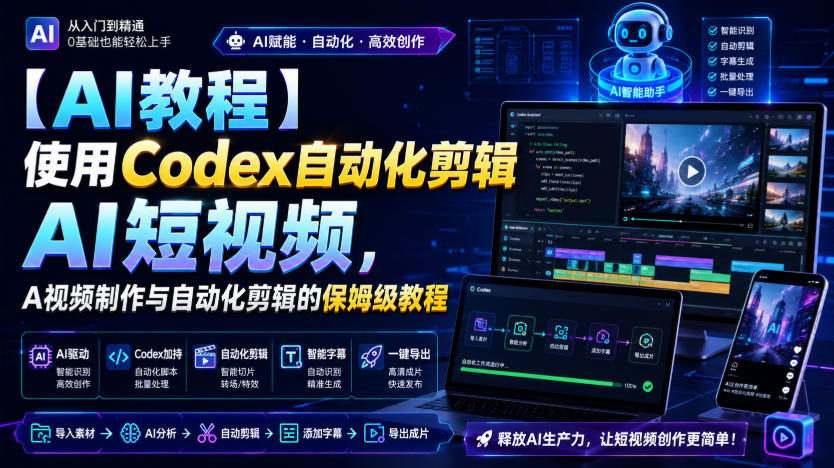 【AI教程】使用Codex自动化剪辑AI短视频，AI视频制作与自动化剪辑的保姆级教程瀚萌资源网-网赚网-网赚项目网-虚拟资源网-国学资源网-易学资源网-本站有全网最新网赚项目-易学课程资源-中医课程资源的在线下载网站！瀚萌资源网