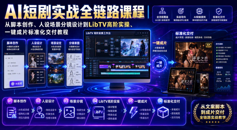 AI短剧实战全链路课程｜从脚本创作、人设场景分镜设计到LibTV高阶实操、一键成片标准化交付教程瀚萌资源网-网赚网-网赚项目网-虚拟资源网-国学资源网-易学资源网-本站有全网最新网赚项目-易学课程资源-中医课程资源的在线下载网站！瀚萌资源网