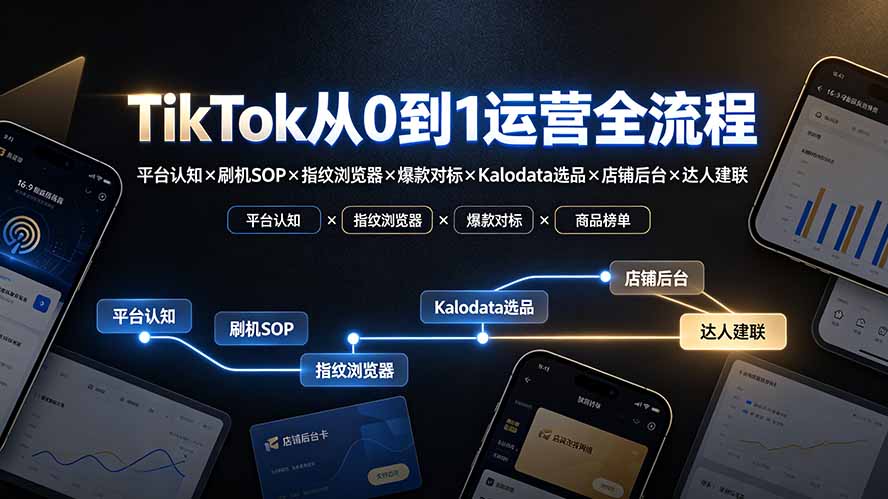 （19823期）TikTok从0到1运营全流程-更新：平台认知×刷机SOP×指纹浏览器×爆款对标×Kalodata选品×店铺后台×达人建联瀚萌资源网-网赚网-网赚项目网-虚拟资源网-国学资源网-易学资源网-本站有全网最新网赚项目-易学课程资源-中医课程资源的在线下载网站！瀚萌资源网