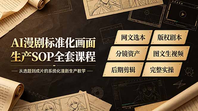 （19806期）AI漫剧标准化画面生产SOP全套课程-更新，网文选本版权剧本分镜资产全覆盖，图文生视频后期剪辑完整实操教学瀚萌资源网-网赚网-网赚项目网-虚拟资源网-国学资源网-易学资源网-本站有全网最新网赚项目-易学课程资源-中医课程资源的在线下载网站！瀚萌资源网