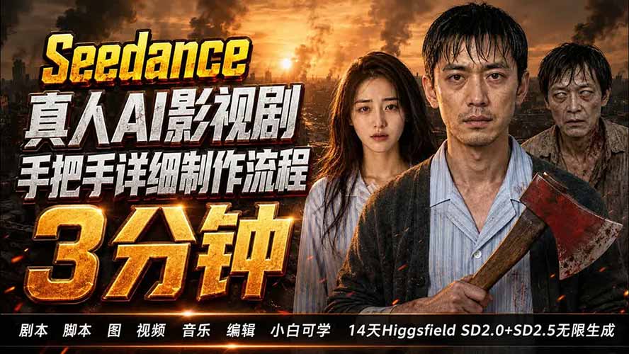 （19706期） 3分钟真人AI影视剧怎么做？SD 2.0手把手完整制作流程｜Higgsfield 14天SD 2.0/2.5无限生成瀚萌资源网-网赚网-网赚项目网-虚拟资源网-国学资源网-易学资源网-本站有全网最新网赚项目-易学课程资源-中医课程资源的在线下载网站！瀚萌资源网