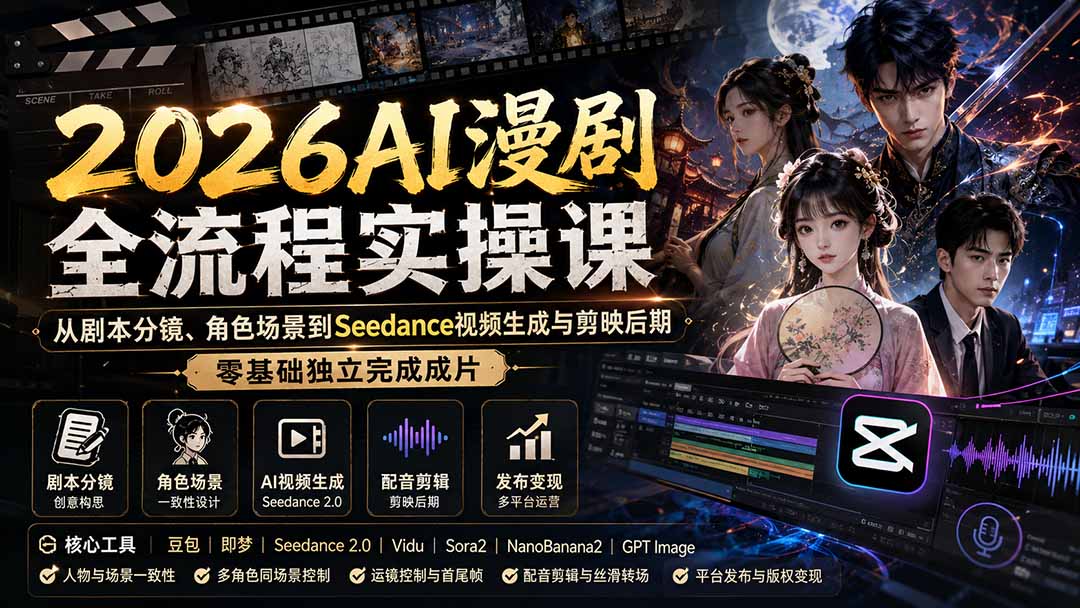 （20042期）2026AI漫剧全流程实操课：从剧本分镜、角色场景到Seedance视频生成与剪映后期，零基础独立完成成片瀚萌资源网-网赚网-网赚项目网-虚拟资源网-国学资源网-易学资源网-本站有全网最新网赚项目-易学课程资源-中医课程资源的在线下载网站！瀚萌资源网