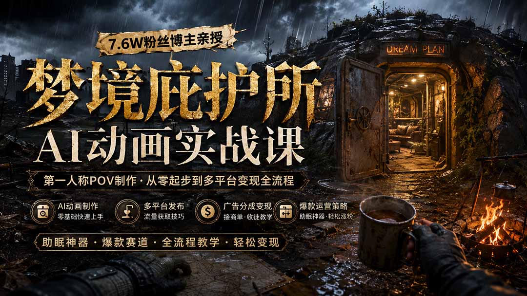 （19886期）梦境庇护所AI动画实战课：7.6W粉丝博主亲授第一人称POV制作，从零起步到多平台发布变现全流程瀚萌资源网-网赚网-网赚项目网-虚拟资源网-国学资源网-易学资源网-本站有全网最新网赚项目-易学课程资源-中医课程资源的在线下载网站！瀚萌资源网