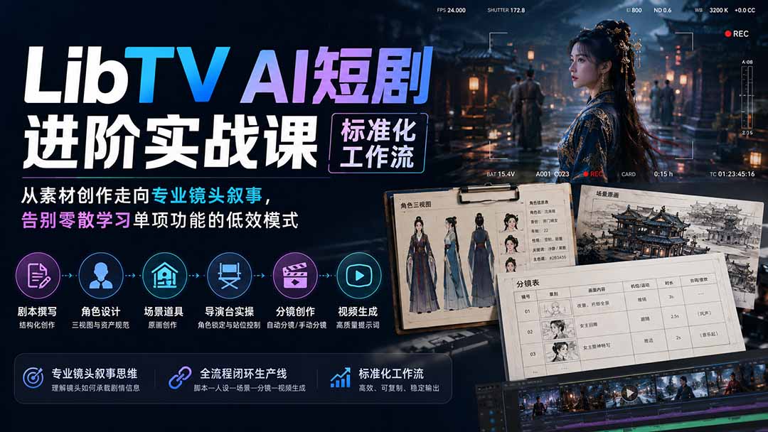 （19836期）LibTV AI短剧进阶实操课标准化工作流；从素材创作走向专业镜头叙事，告别零散学习单项功能的低效模式瀚萌资源网-网赚网-网赚项目网-虚拟资源网-国学资源网-易学资源网-本站有全网最新网赚项目-易学课程资源-中医课程资源的在线下载网站！瀚萌资源网