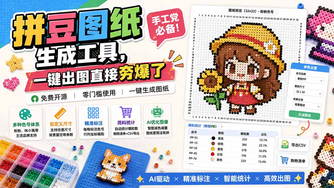 （20084期）拼豆图纸生成工具，手工党必备！一键出图直接夯爆了瀚萌资源网-网赚网-网赚项目网-虚拟资源网-国学资源网-易学资源网-本站有全网最新网赚项目-易学课程资源-中医课程资源的在线下载网站！瀚萌资源网