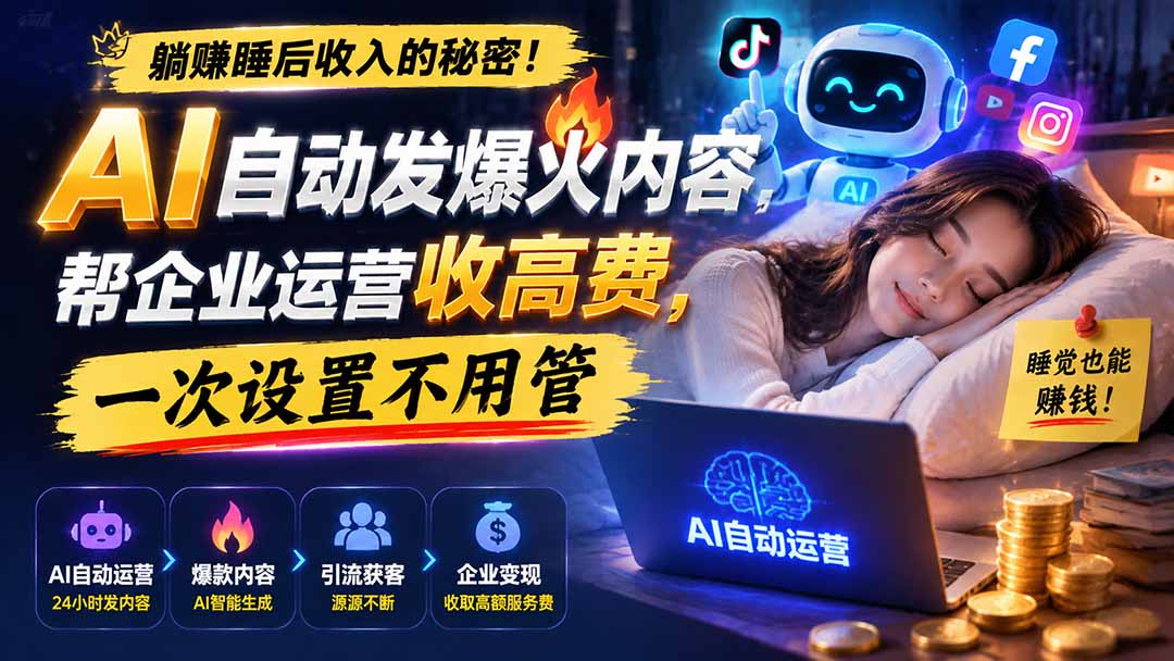 （19826期）躺赚睡后收入的秘密！AI 自动发爆火内容，帮企业运营收高费，一次设置不用管【原创双语字幕】瀚萌资源网-网赚网-网赚项目网-虚拟资源网-国学资源网-易学资源网-本站有全网最新网赚项目-易学课程资源-中医课程资源的在线下载网站！瀚萌资源网
