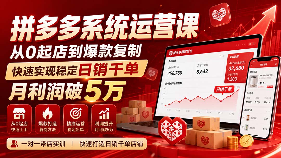 （20124期）拼多多系统运营课(更新8月)，从0起店到爆款复制，快速实现稳定日销千单，月利润破5万瀚萌资源网-网赚网-网赚项目网-虚拟资源网-国学资源网-易学资源网-本站有全网最新网赚项目-易学课程资源-中医课程资源的在线下载网站！瀚萌资源网