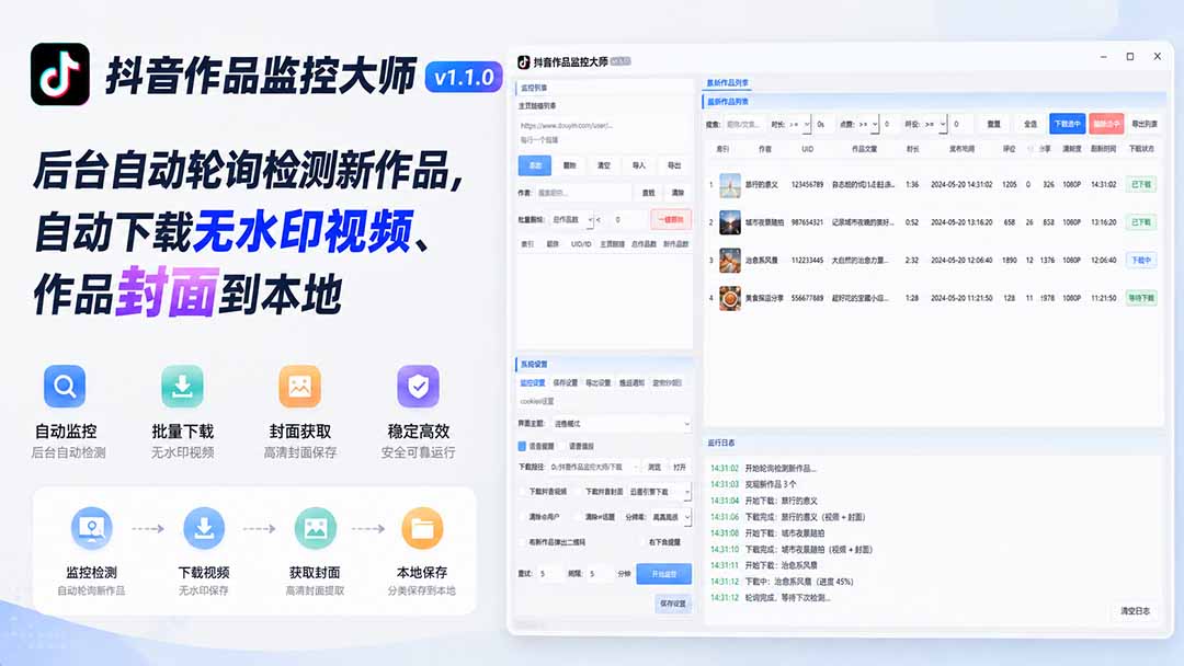 （19793期）抖音作品监控大师v1.1.0：后台自动轮询检测新作品，自动下载无水印视频、作品封面到本地瀚萌资源网-网赚网-网赚项目网-虚拟资源网-国学资源网-易学资源网-本站有全网最新网赚项目-易学课程资源-中医课程资源的在线下载网站！瀚萌资源网