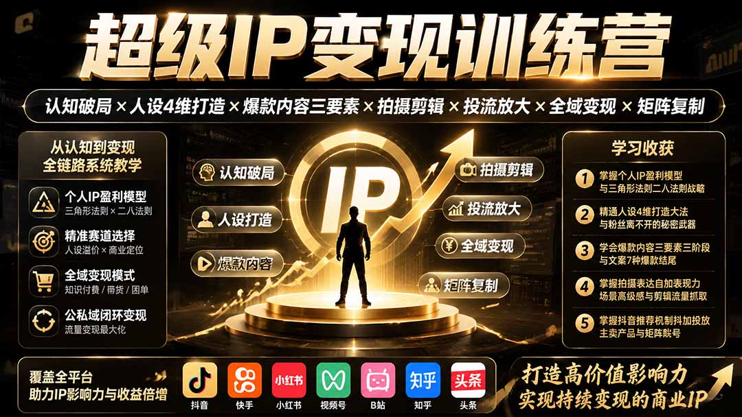 （19698期）超级IP变现训练营：认知破局×人设4维打造×爆款内容三要素×拍摄剪辑×投流放大×全域变现×矩阵复制瀚萌资源网-网赚网-网赚项目网-虚拟资源网-国学资源网-易学资源网-本站有全网最新网赚项目-易学课程资源-中医课程资源的在线下载网站！瀚萌资源网