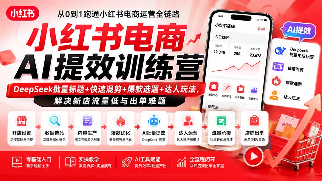 （19749期）小红书电商AI提效训练营—DeepSeek批量标题+快速混剪+爆款选题+达人玩法，解决新店流量低与出单难题瀚萌资源网-网赚网-网赚项目网-虚拟资源网-国学资源网-易学资源网-本站有全网最新网赚项目-易学课程资源-中医课程资源的在线下载网站！瀚萌资源网