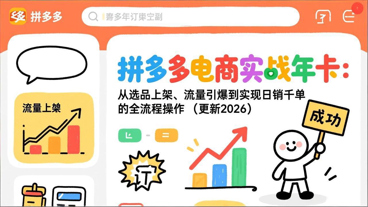 （19839期）拼多多电商实战年卡：从选品上架、流量引爆到实现日销千单的全流程操作（更新2026年8月）瀚萌资源网-网赚网-网赚项目网-虚拟资源网-国学资源网-易学资源网-本站有全网最新网赚项目-易学课程资源-中医课程资源的在线下载网站！瀚萌资源网