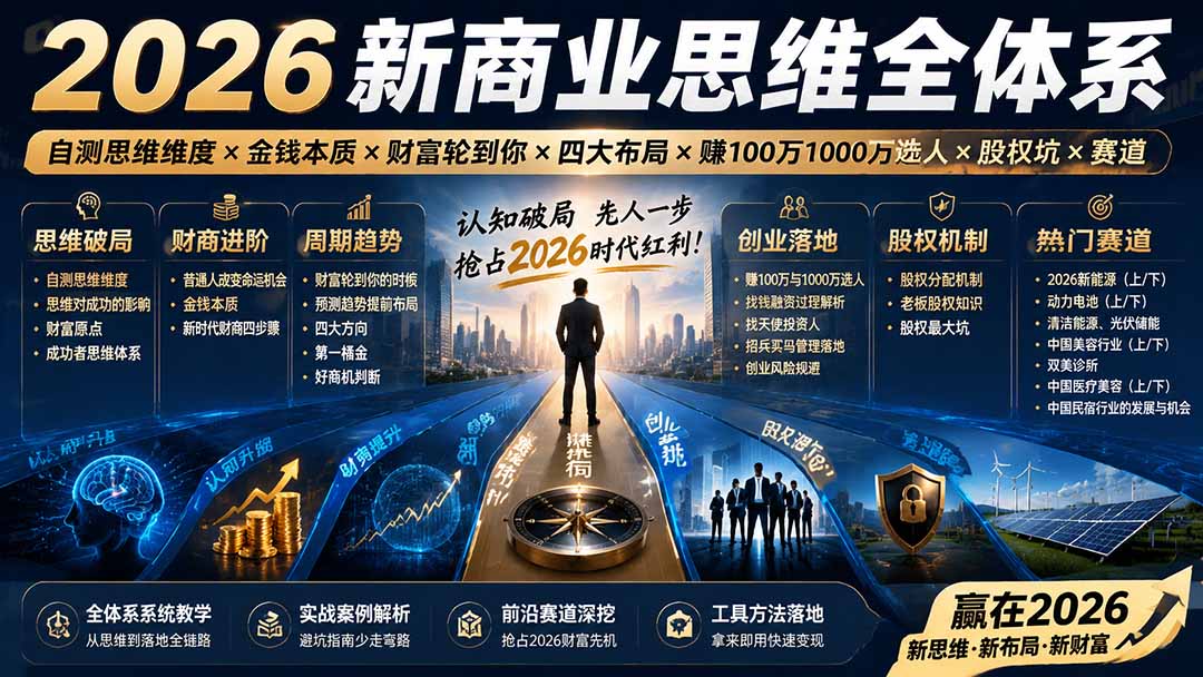 （19696期）2026新商业思维全体系：自测思维维度×金钱本质×财富轮到你×四大布局×赚100万1000万选人×股权坑×赛道瀚萌资源网-网赚网-网赚项目网-虚拟资源网-国学资源网-易学资源网-本站有全网最新网赚项目-易学课程资源-中医课程资源的在线下载网站！瀚萌资源网