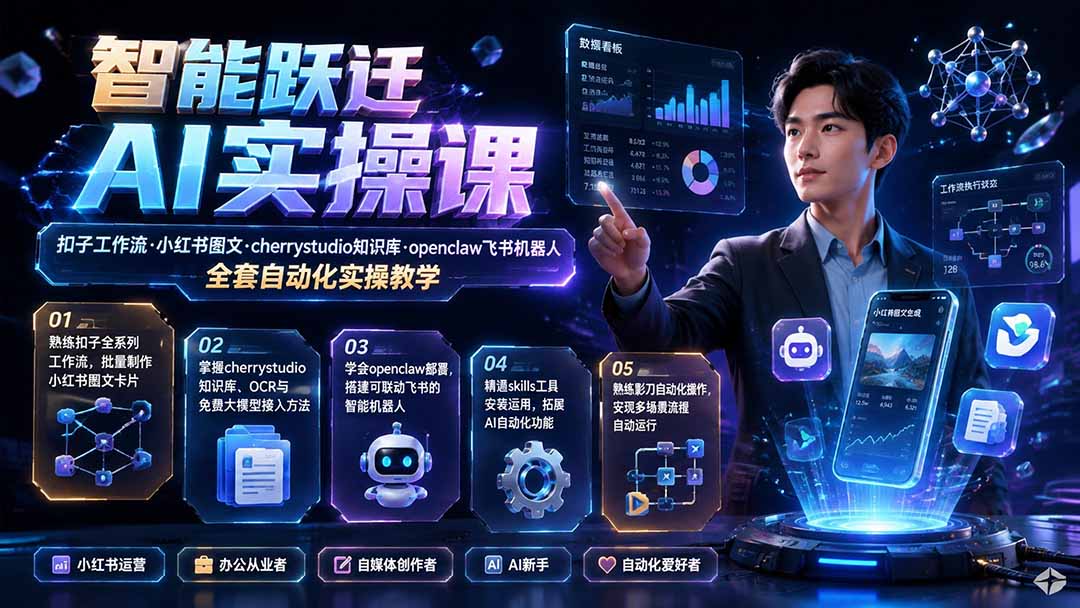 （19652期）智能跃迁 AI实操课｜扣子工作流小红书图文搭建，cherrystudio知识库openclaw飞书机器人全套自动化实操教学瀚萌资源网-网赚网-网赚项目网-虚拟资源网-国学资源网-易学资源网-本站有全网最新网赚项目-易学课程资源-中医课程资源的在线下载网站！瀚萌资源网