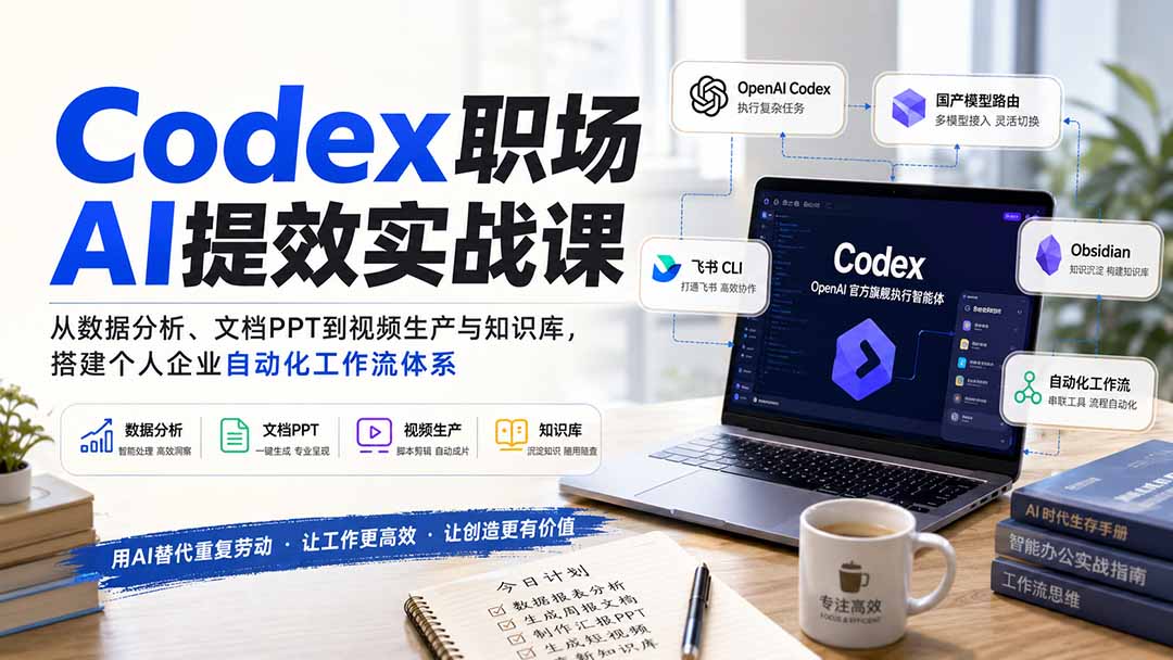 （20057期）Codex职场AI提效实战课：从数据分析、文档PPT到视频生产与知识库，搭建个人企业自动化工作流体系瀚萌资源网-网赚网-网赚项目网-虚拟资源网-国学资源网-易学资源网-本站有全网最新网赚项目-易学课程资源-中医课程资源的在线下载网站！瀚萌资源网