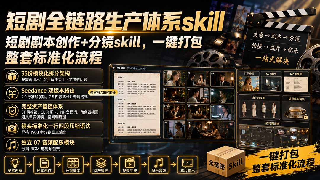 （19911期）短剧全链路生产体系skill，短剧剧本创作+分镜skill，一键打包，整套标准化流程瀚萌资源网-网赚网-网赚项目网-虚拟资源网-国学资源网-易学资源网-本站有全网最新网赚项目-易学课程资源-中医课程资源的在线下载网站！瀚萌资源网