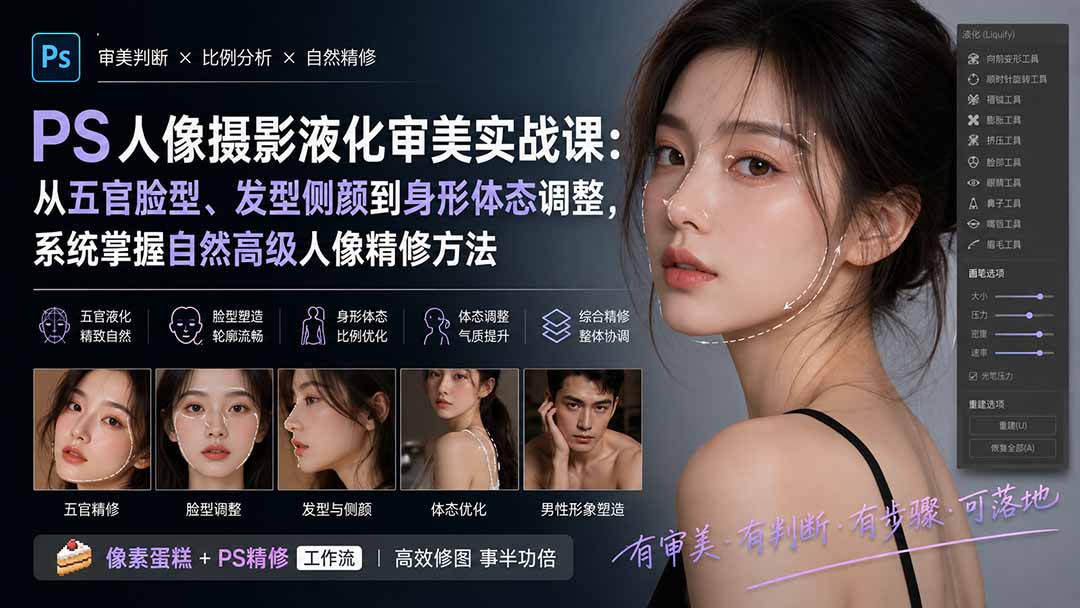 （20062期）PS人像摄影液化审美实战课：从五官脸型、发型侧颜到身形体态调整，系统掌握自然高级人像精修方法瀚萌资源网-网赚网-网赚项目网-虚拟资源网-国学资源网-易学资源网-本站有全网最新网赚项目-易学课程资源-中医课程资源的在线下载网站！瀚萌资源网