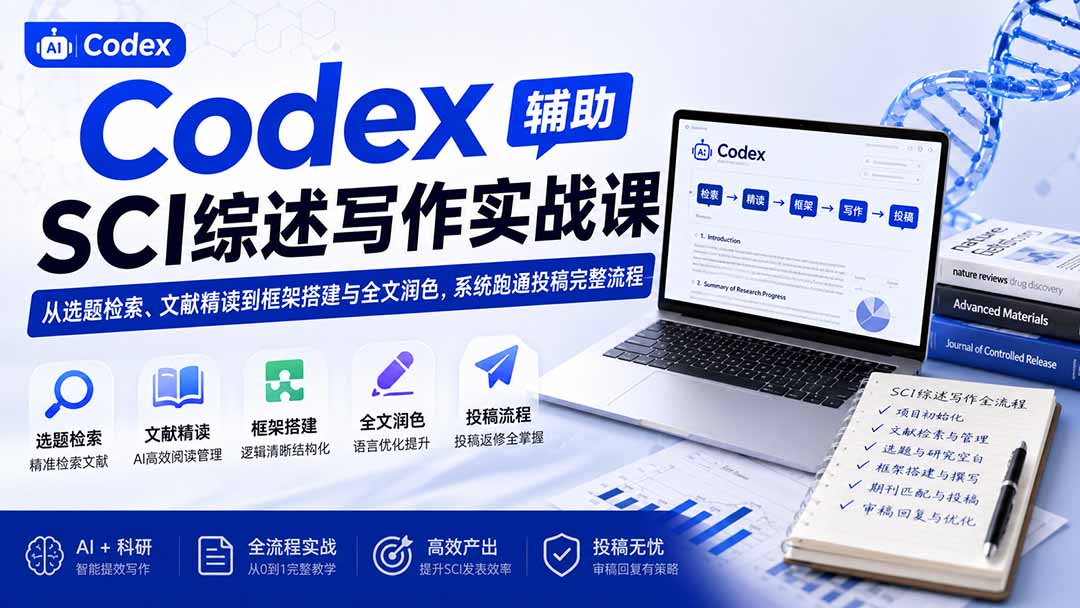 （19751期）Codex辅助SCI综述写作实战课——从选题检索、文献精读到框架搭建与全文润色，系统跑通投稿完整流程瀚萌资源网-网赚网-网赚项目网-虚拟资源网-国学资源网-易学资源网-本站有全网最新网赚项目-易学课程资源-中医课程资源的在线下载网站！瀚萌资源网