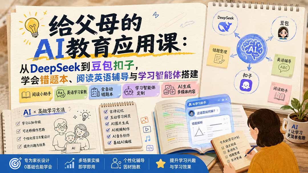 （19890期）给父母的AI教育应用课：从DeepSeek到豆包扣子，学会错题本、阅读英语辅导与学习智能体搭建瀚萌资源网-网赚网-网赚项目网-虚拟资源网-国学资源网-易学资源网-本站有全网最新网赚项目-易学课程资源-中医课程资源的在线下载网站！瀚萌资源网