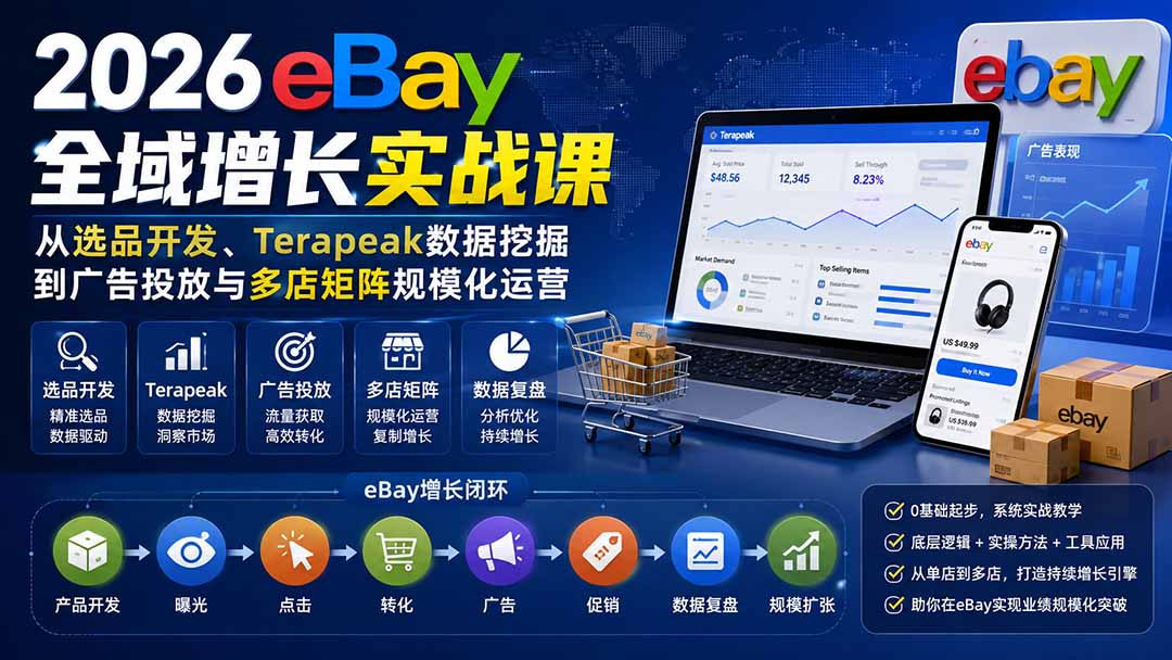 （20023期）2026-Vincent eBay全域增长实战课-无水印：从选品开发、Terapeak数据挖掘到广告投放与多店矩阵规模化运营瀚萌资源网-网赚网-网赚项目网-虚拟资源网-国学资源网-易学资源网-本站有全网最新网赚项目-易学课程资源-中医课程资源的在线下载网站！瀚萌资源网