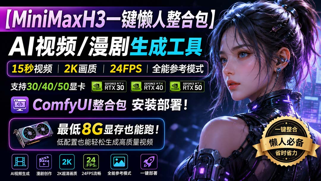 （20130期）MiniMaxH3一键懒人整合包：AI视频/漫剧生成工具，15秒视频_2K画质_24FPS_全能模式，支持30_40_50显卡，8g显存也能跑瀚萌资源网-网赚网-网赚项目网-虚拟资源网-国学资源网-易学资源网-本站有全网最新网赚项目-易学课程资源-中医课程资源的在线下载网站！瀚萌资源网