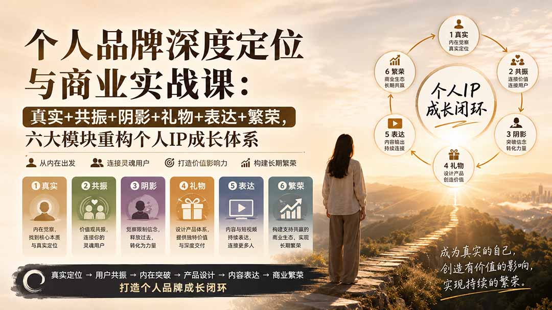 （20140期）个人品牌深度定位与商业实战课：真实+共振+阴影+礼物+表达+繁荣，六大模块重构个人IP成长体系瀚萌资源网-网赚网-网赚项目网-虚拟资源网-国学资源网-易学资源网-本站有全网最新网赚项目-易学课程资源-中医课程资源的在线下载网站！瀚萌资源网