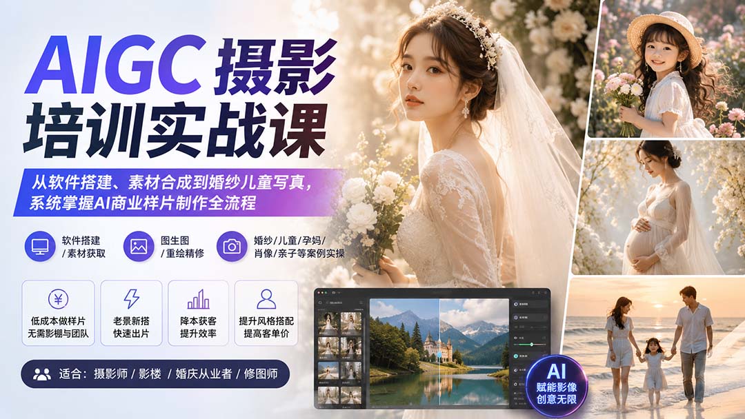 （20161期）AIGC摄影培训实战课：从软件搭建、素材合成到婚纱儿童写真，系统掌握AI商业样片制作全流程瀚萌资源网-网赚网-网赚项目网-虚拟资源网-国学资源网-易学资源网-本站有全网最新网赚项目-易学课程资源-中医课程资源的在线下载网站！瀚萌资源网