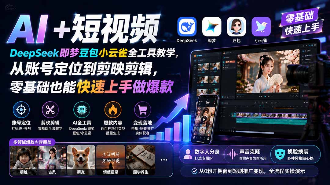 （19759期） AI+短视频｜DeepSeek即梦豆包小云雀全工具教学，从账号定位到剪映剪辑，零基础也能快速上手做爆款瀚萌资源网-网赚网-网赚项目网-虚拟资源网-国学资源网-易学资源网-本站有全网最新网赚项目-易学课程资源-中医课程资源的在线下载网站！瀚萌资源网