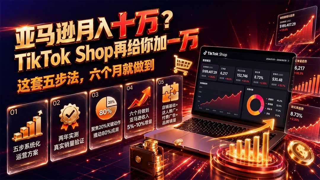 （19643期）亚马逊月入十万？TikTok Shop再给你加一万——这套五步法，六个月就做到【原创双语字幕】瀚萌资源网-网赚网-网赚项目网-虚拟资源网-国学资源网-易学资源网-本站有全网最新网赚项目-易学课程资源-中医课程资源的在线下载网站！瀚萌资源网